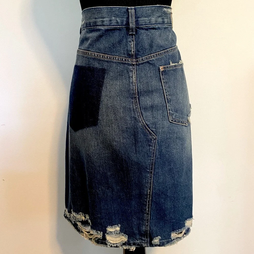 Zara Distressed Dark Washed Asymmetrical Jean Skirt Size L